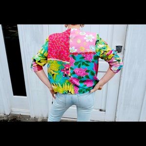 Patchwork jacket lily style vintage 80s neon pink